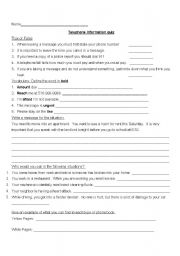 English Worksheet: telephone information quiz