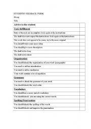 English worksheet: Students feedback form