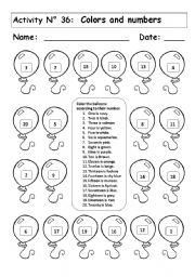 English Worksheet: COLORS AND NUMBERS