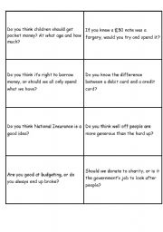 English Worksheet: Money Discussion Cards