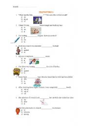 English worksheet: Prepositions TEST 1/2