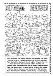 English Worksheet: ORDINAL NUMBERS AND COLORS