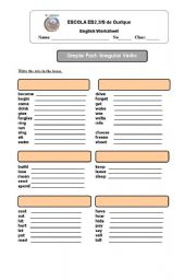 English Worksheet: Simple Past- Irregular Verbs