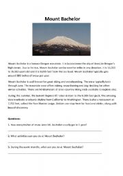 English worksheet: Mount Bachelor reading practice with questions