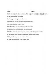 English Worksheet: Parts of a Sentence