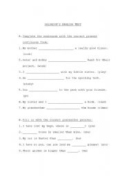 English Worksheet: 3rd grade english test