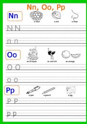 English Worksheet: Writing Nn, Oo, Pp Part 4 (4 pages)