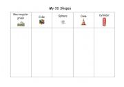 English worksheet: 3D Shapes- two pages