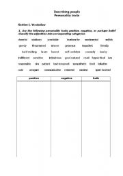 English Worksheet: Describing people - personality traits