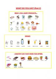 English Worksheet: food pictionary (6/6) : meat, fish, drinks and snack