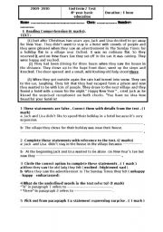 English Worksheet: 8 th year end term test n2  (a Tunisian test)
