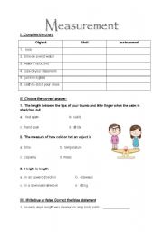 English Worksheet: Measurement