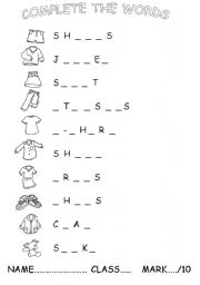 English Worksheet: CLOTHES writing test