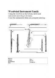 English worksheet: Woodwind Instrument Family