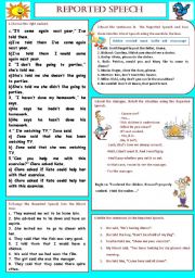 English Worksheet: Reported Spech-different exercises with keys.