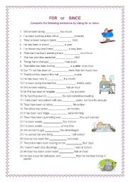 English Worksheet: For or Since 