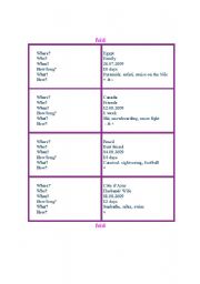 English worksheet: conversation cards on holidays