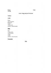 English worksheet: Artist / Song Analysis Worksheet