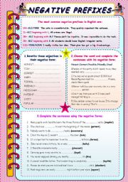 English Worksheet: Negative prefixes