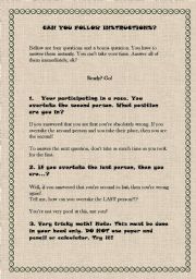 English Worksheet: CAN YOU FOLLOW INSTRUCTIONS