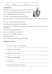 English Worksheet: At the restaurant