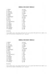 English Worksheet: ANIMALS AND BABY ANIMALS - MATCHING