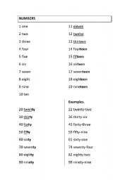 English worksheet: Numbers