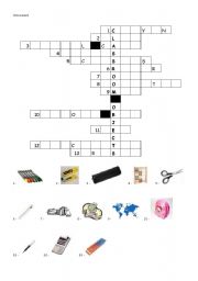 English worksheet: Classroom objects - crossword