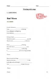 English Worksheet: Song: I see the bad moon rising