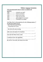 English worksheet: how many , how much and how often