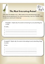 English worksheet: The Most Interesting Animal Writing Organizer