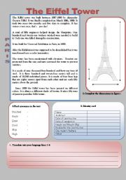English Worksheet: Simple Reading : The Eiffel Tower
