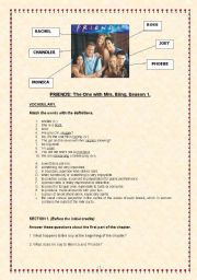 English Worksheet: Season I. Friends TV series. The One with Mrs. Bling.
