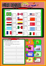 English Worksheet: COUNTRIES AND NATIONALITIES B&W VERSION INCLUDED