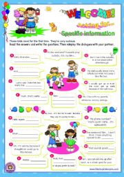 English Worksheet: Asking for specific information Series  (2)  (Wh-questions) - Dialogues for Elementary students