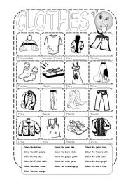 English Worksheet: Colouring Clothes Detailed Vocabulary