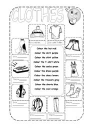 English Worksheet: Colouring Clothes Basic Vocabulary