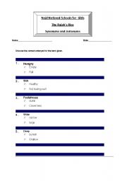 English worksheet: Synonyms and Antonyms