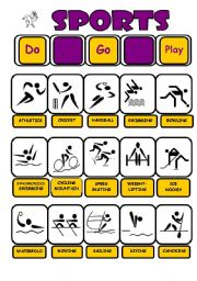 English Worksheet: SERIES SPORTS PLAY - GO- DO - PICTIONARY