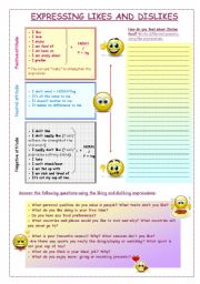 English Worksheet: EXPRESSING LIKES AND DISLIKES