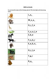 English worksheet: Wild animals