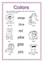 English Worksheet: Color the monsters 