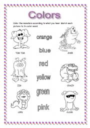 English Worksheet: Color the monsters 