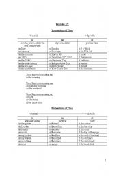 English Worksheet: Prepositions of Time and Place