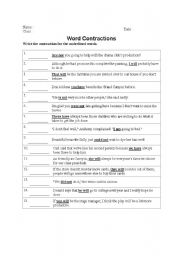 English Worksheet: Word Contraction