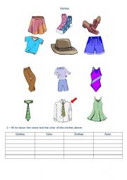 English worksheet: Clothes and colors