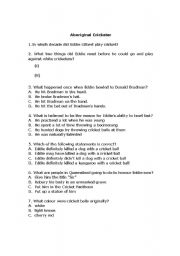 English worksheet: Aboriginal Cricketer