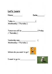 English worksheet: Today, Tomorrow, Yesterday