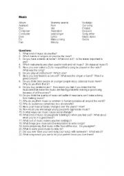 English worksheet: Music