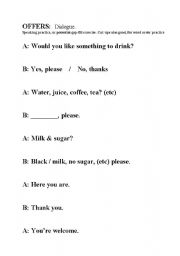 English worksheet: Speaking practice: Small talk - offering a drink (dialogue)